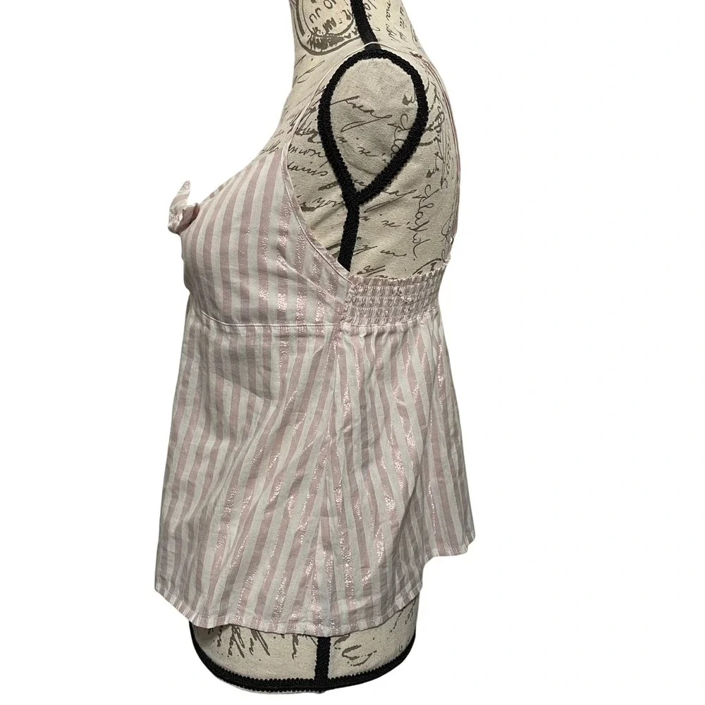 Victoria's Secret Camisole Women M Pink Stripe Metallic Tie Front Coquette Y2K‎